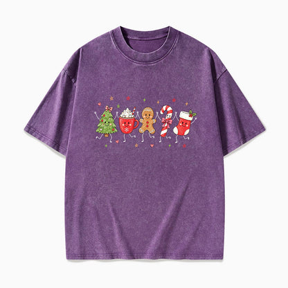 Cute Stick Figure Christmas Washed Tees