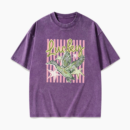 Flying Mallard Duck Lucky Striped Washed Tees