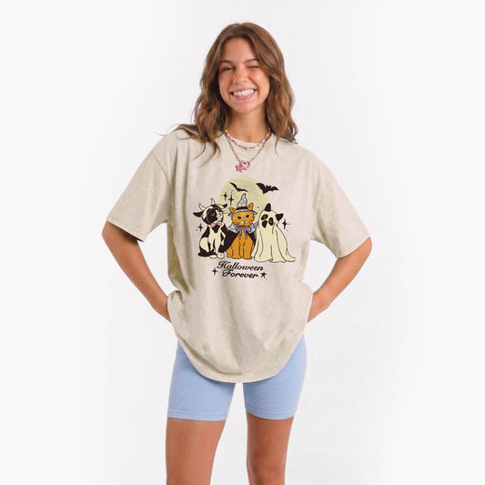 Cute Cats Costume Pumpkin Halloween Washed Tees