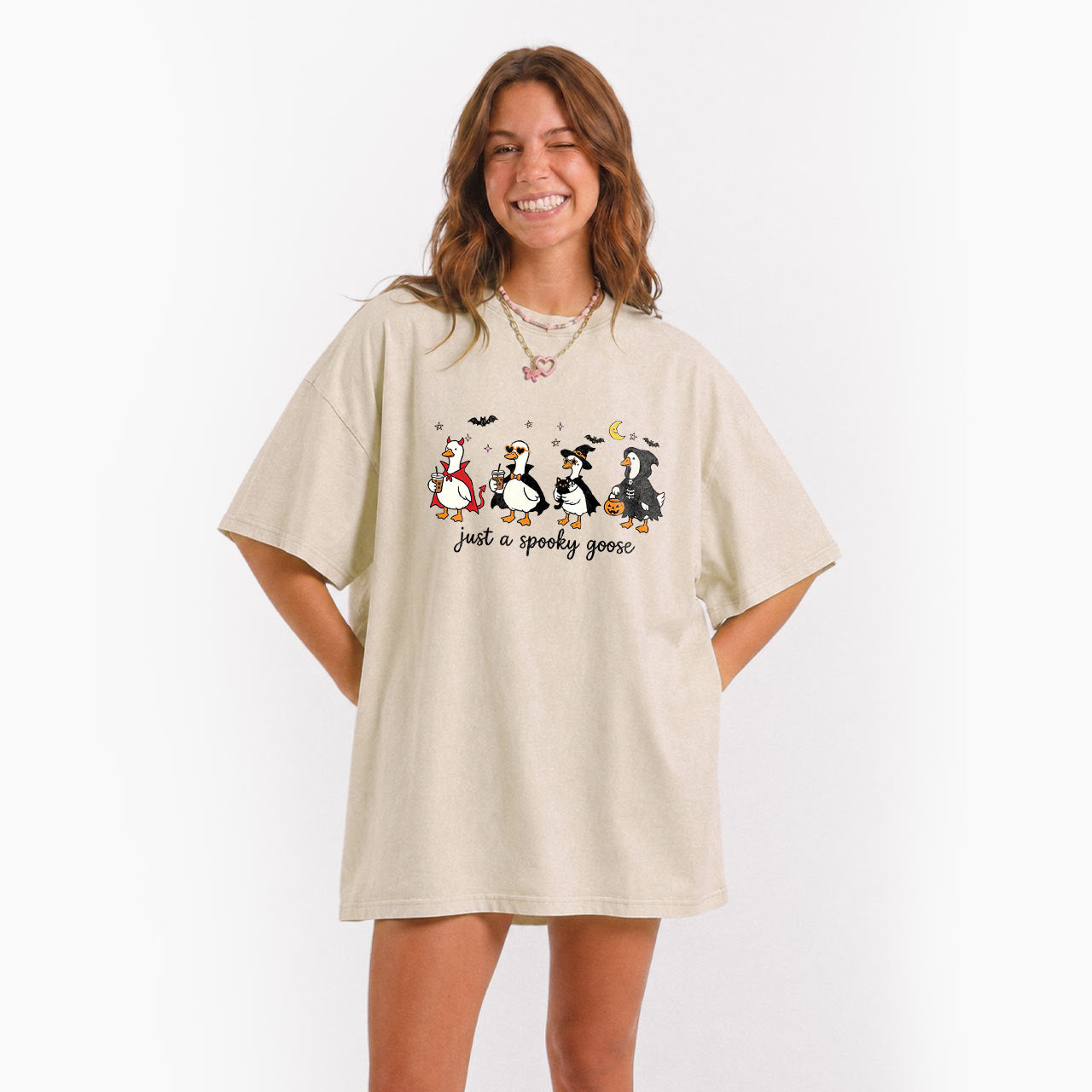 Just a Spooky Goose Halloween Washed Tees