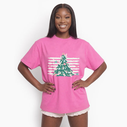 Pink Striped Christmas Tree Christmas T Shirts