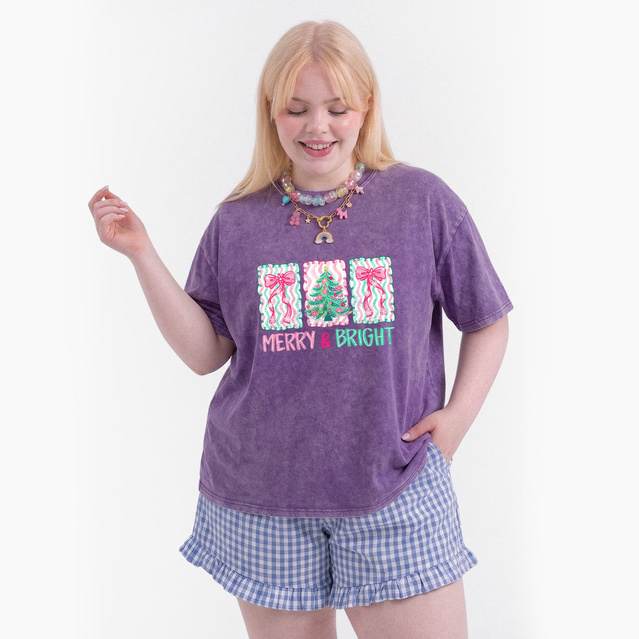 Merry Bright Floral Coquette Christmas Washed Tees