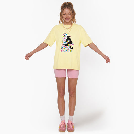 Polka Dot Ghost Cat Hug Halloween T Shirts