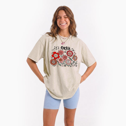 It is Okay to Boho Floral Washed Tees