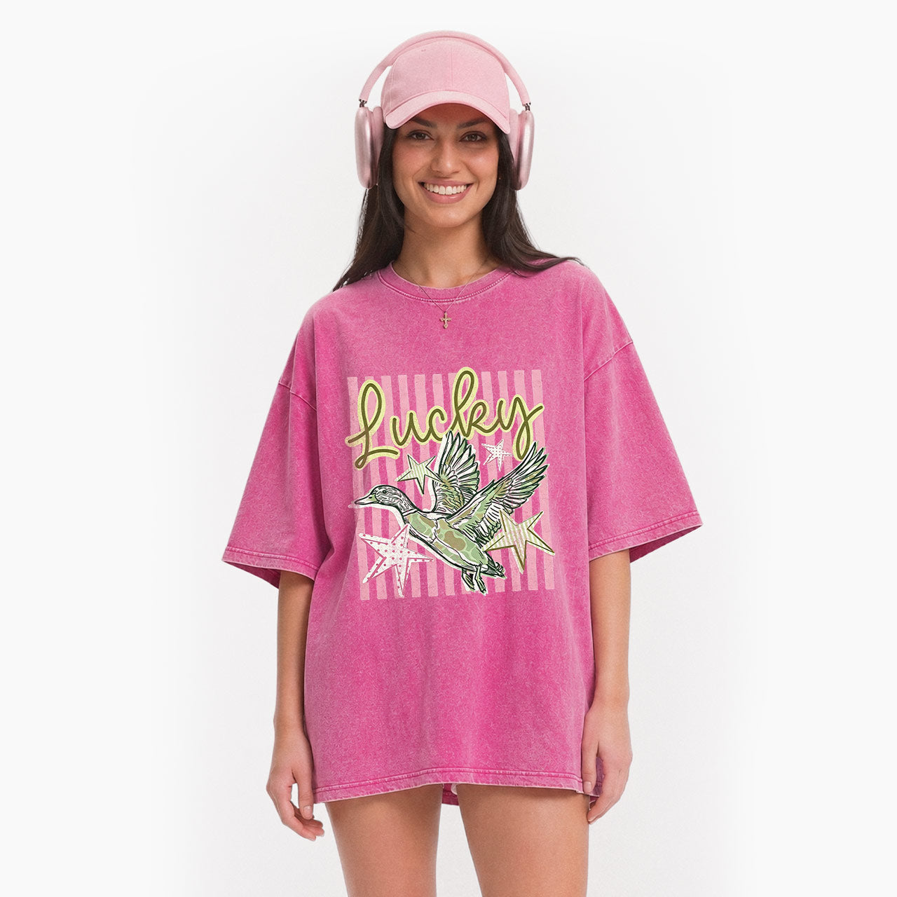 Flying Mallard Duck Lucky Striped Washed Tees