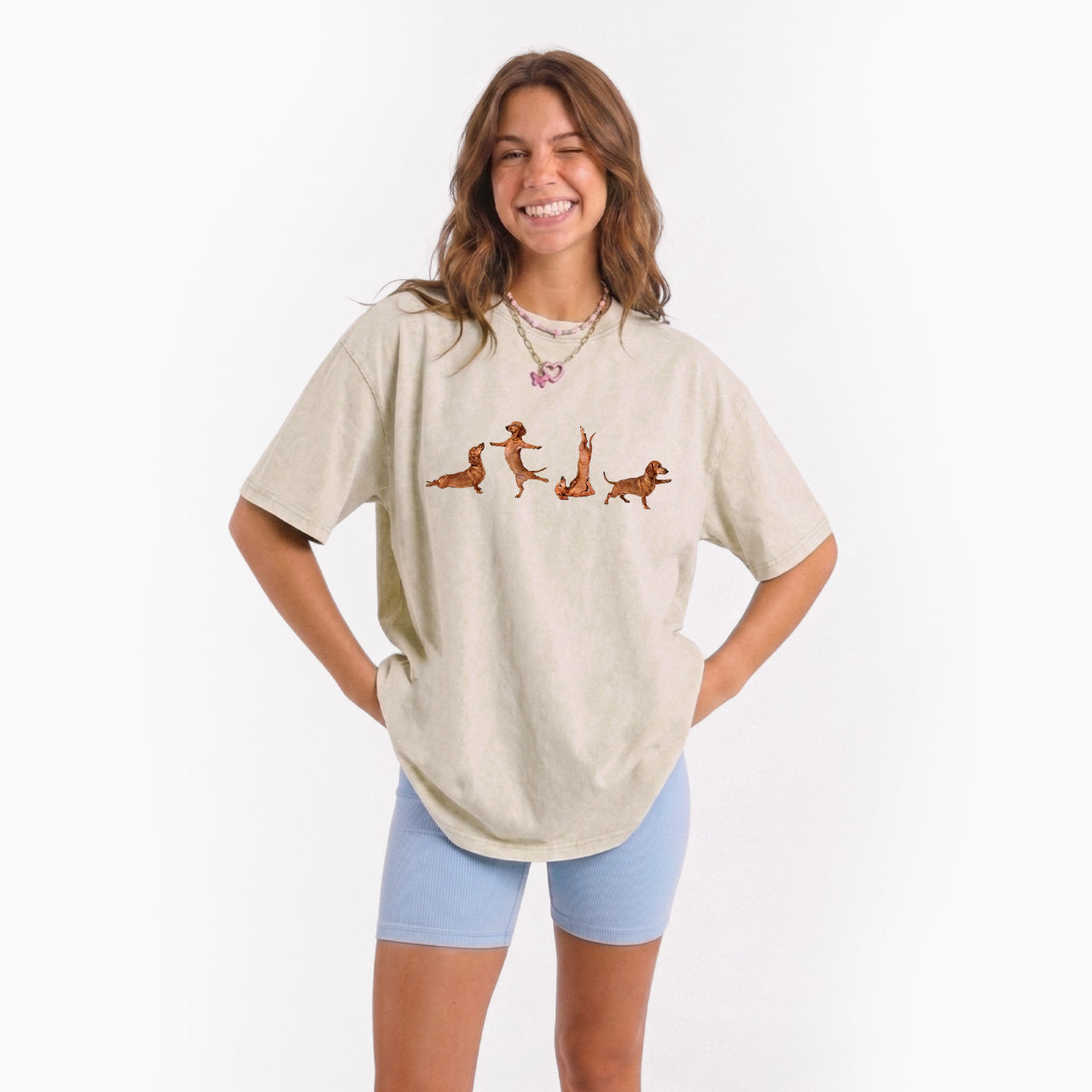 Yoga Dachshunds Washed Tees