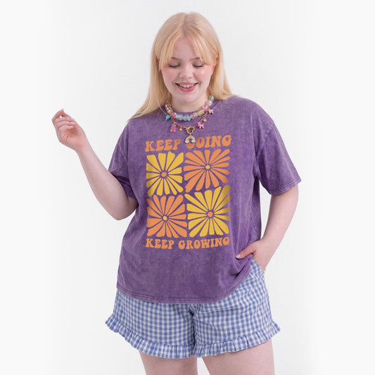 Retro Floral Keep Going Keep Growing Washed Tees