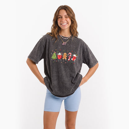 Cute Stick Figure Christmas Washed Tees