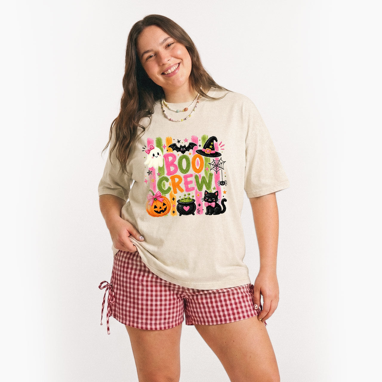 Striped Boo Crew Halloween Washed Tees