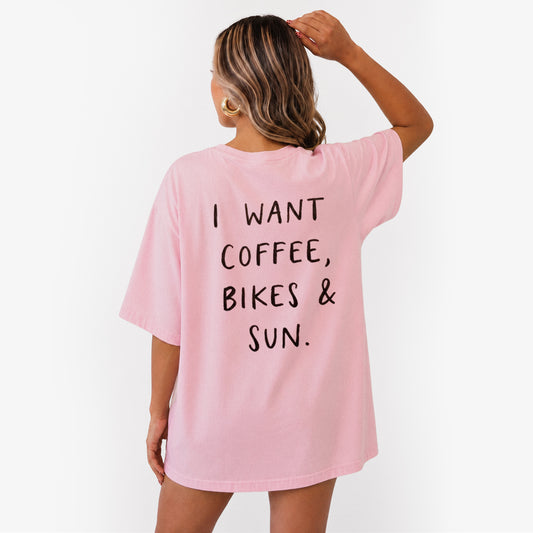 I Want Coffee Bikes and Sun Back Design T Shirts