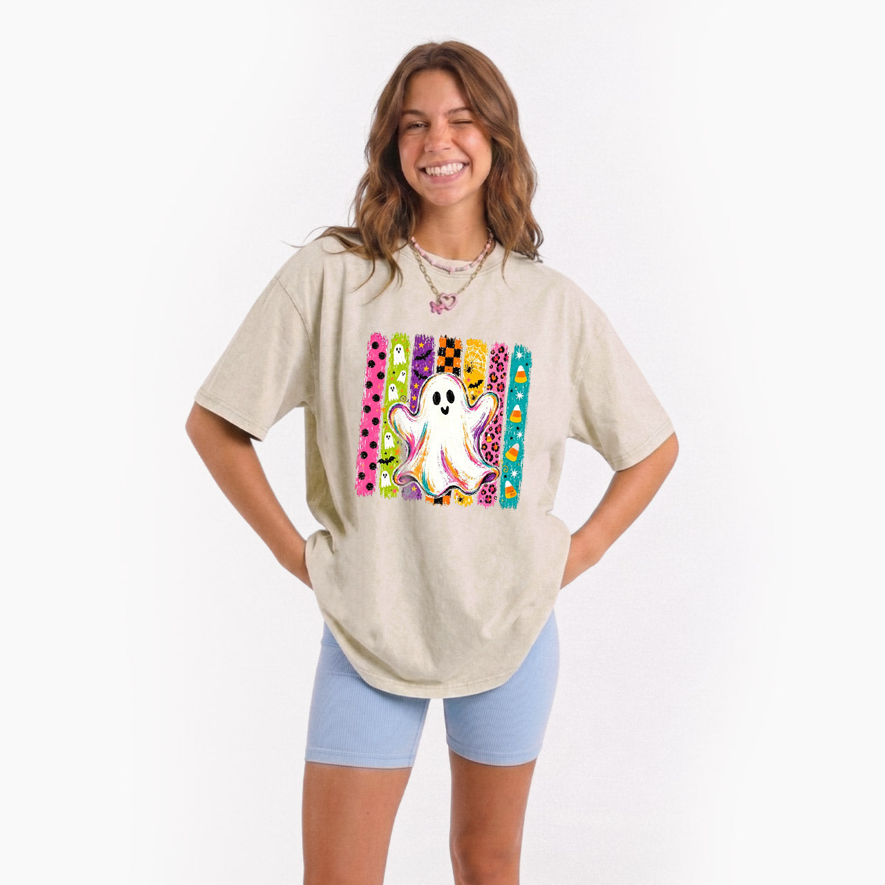 Rainbow Ghost Halloween Washed Tees