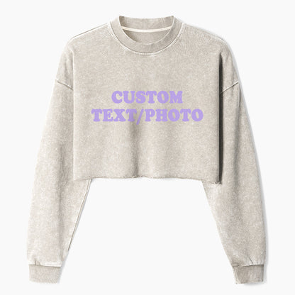 Custom Personalized Text Photo Crop Washed Sweatshirts Jellypine