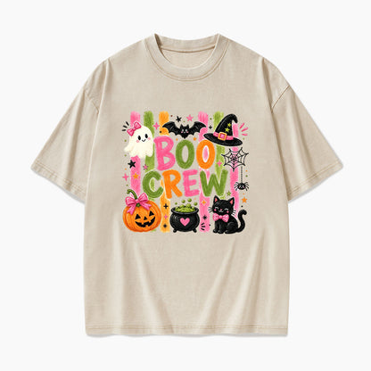 Striped Boo Crew Halloween Washed Tees