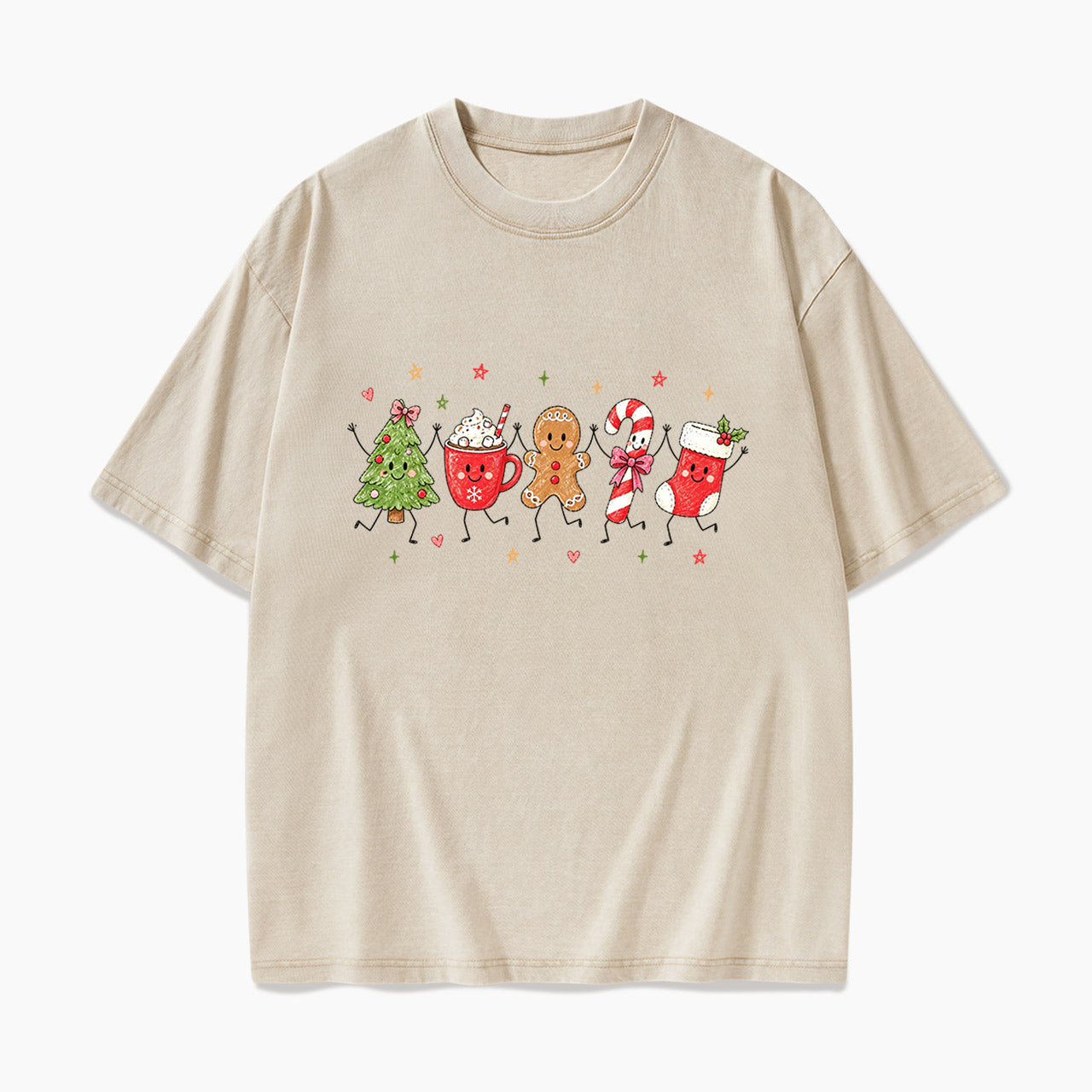 Cute Stick Figure Christmas Washed Tees