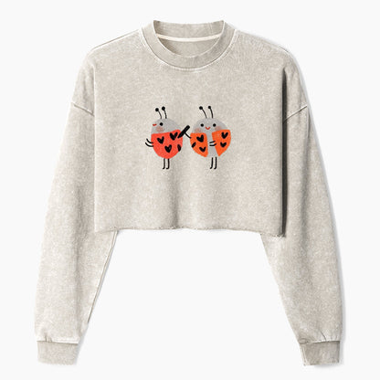 Heart Spotted Ladybugs Crop Washed Sweatshirts