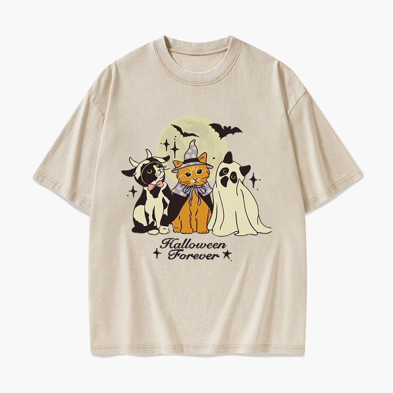 Cute Cats Costume Pumpkin Halloween Washed Tees