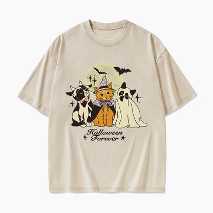 Cute Cats Costume Pumpkin Halloween Washed Tees
