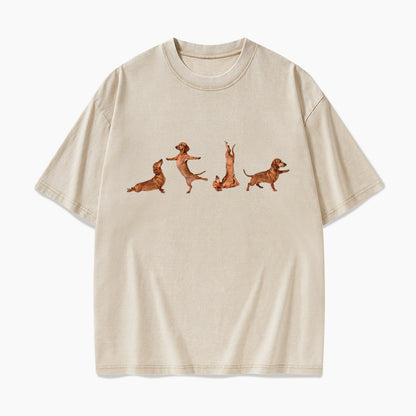 Yoga Dachshunds Washed Tees