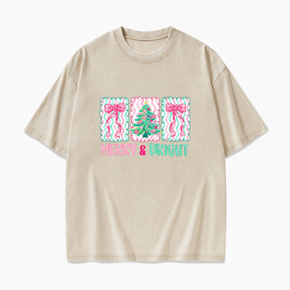 Merry Bright Floral Coquette Christmas Washed Tees