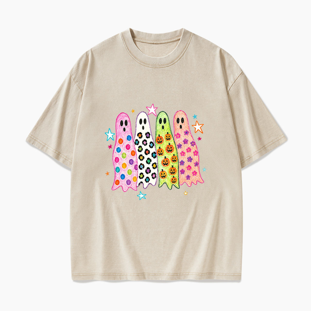 Colorful Leopard Ghost Halloween Washed Tees