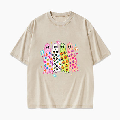 Colorful Leopard Ghost Halloween Washed Tees