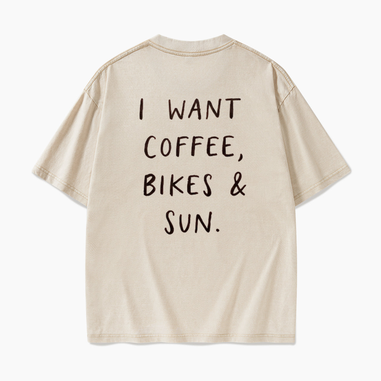 I Want Coffee Bikes and Sun Back Design Washed Tees