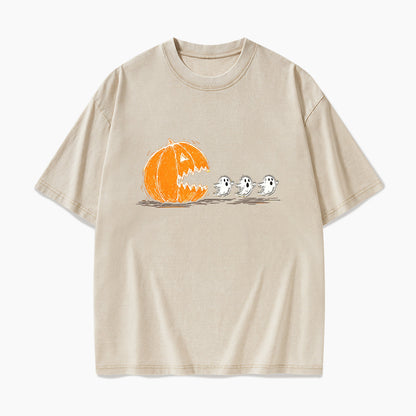 Pumpkin Chasing Ghost Halloween Washed Tees