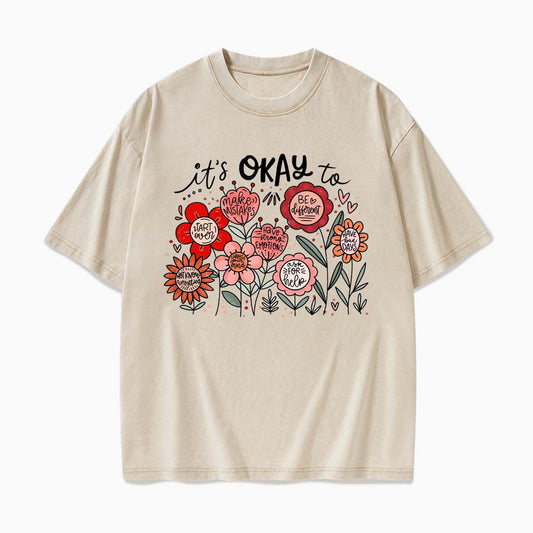 It is Okay to Boho Floral Washed Tees