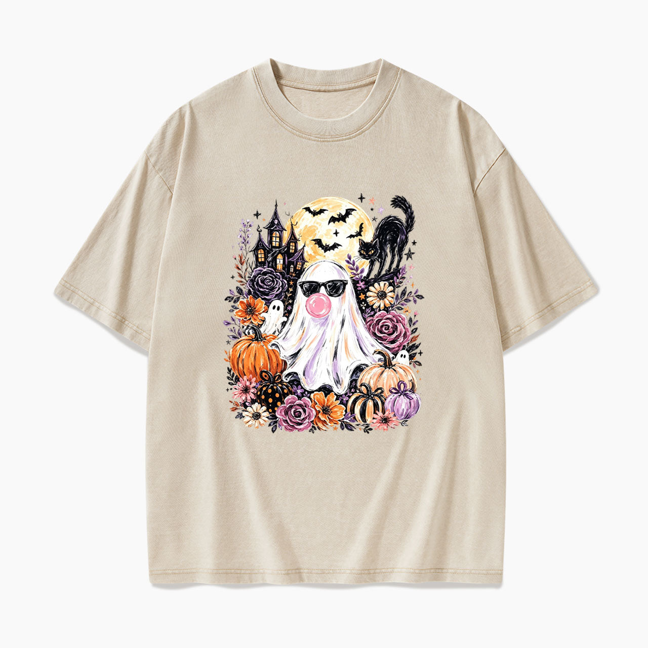 Ghost Blowing Bubble Gum Halloween Washed Tees
