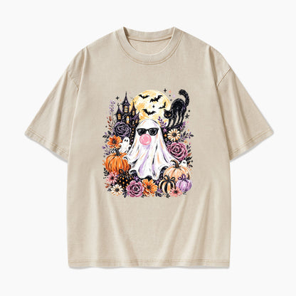Ghost Blowing Bubble Gum Halloween Washed Tees