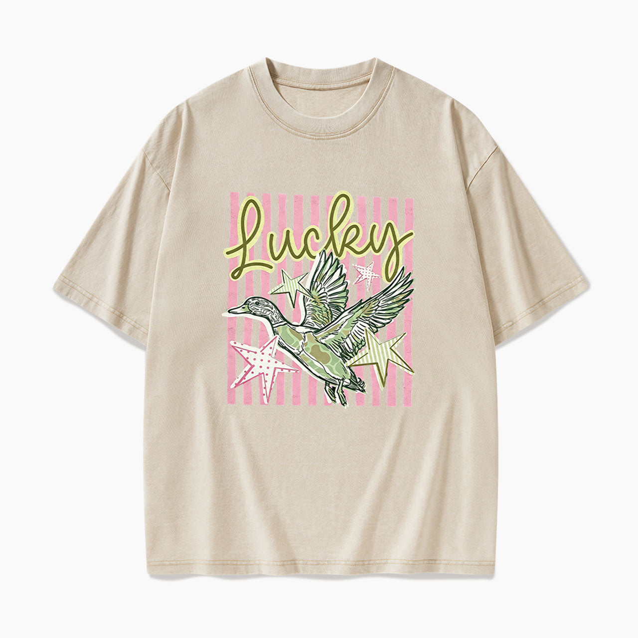 Flying Mallard Duck Lucky Striped Washed Tees