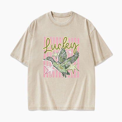 Flying Mallard Duck Lucky Striped Washed Tees