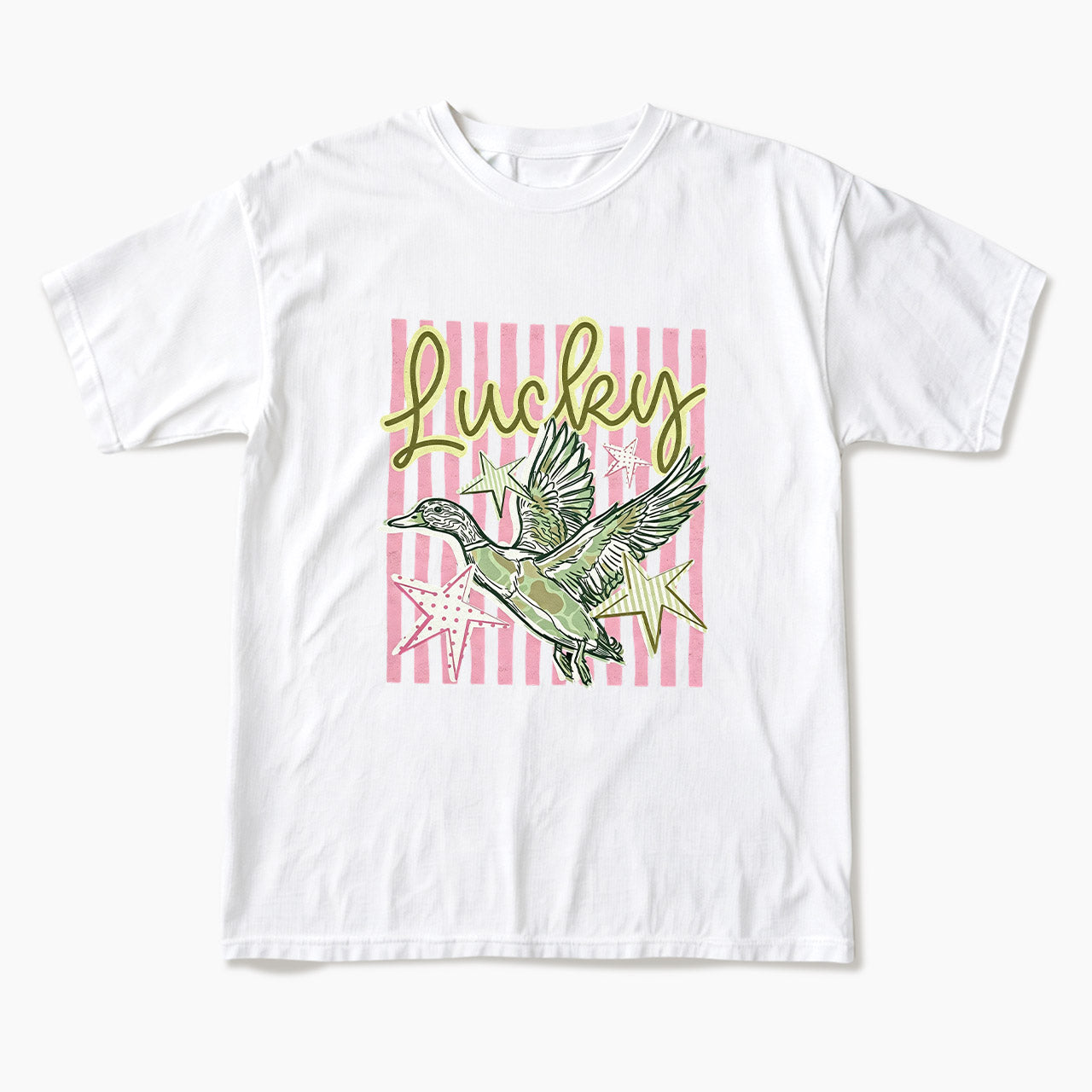 Flying Mallard Duck Lucky Striped T Shirts
