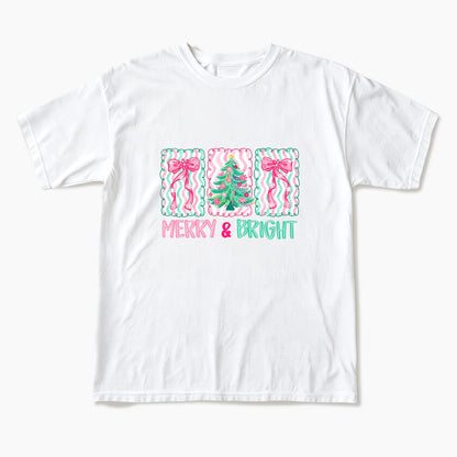 Merry Bright Floral Coquette Christmas T Shirts