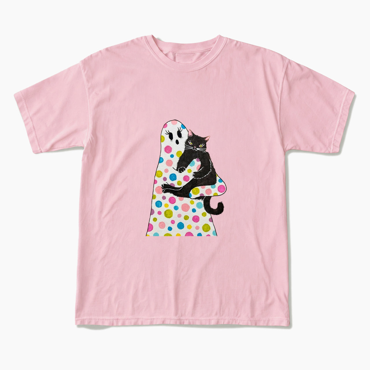 Polka Dot Ghost Cat Hug Halloween T Shirts