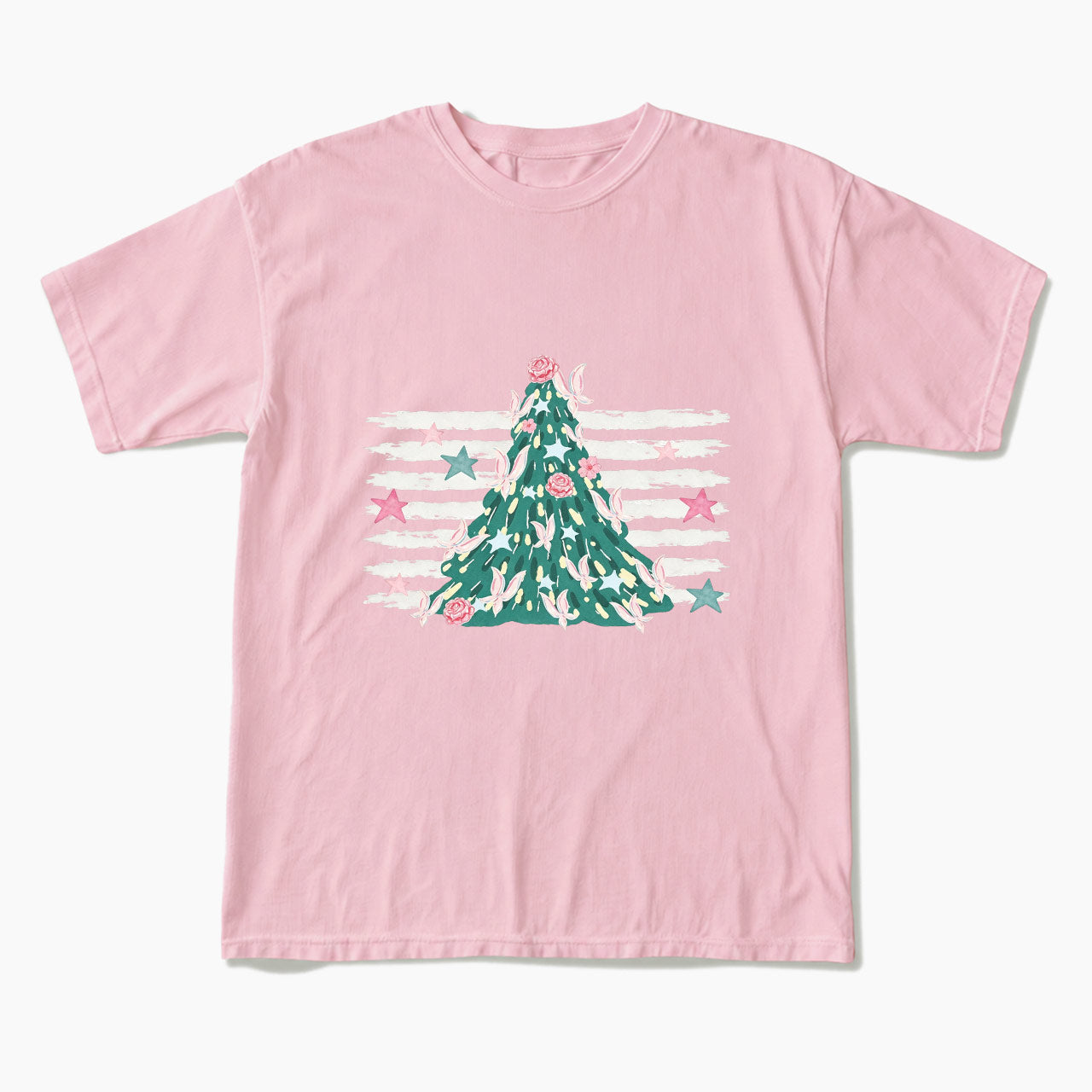 Pink Striped Christmas Tree Christmas T Shirts
