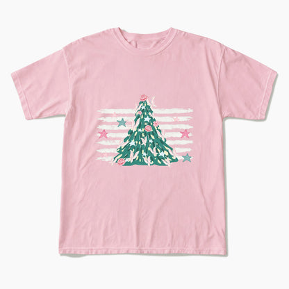 Pink Striped Christmas Tree Christmas T Shirts