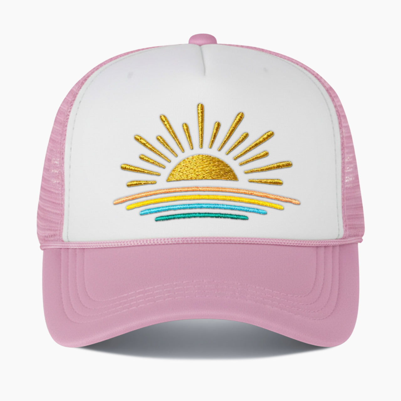 Embroidered Sunset Colorblock Trucker Hat
