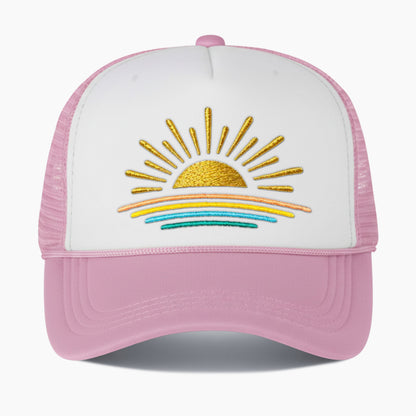 Embroidered Sunset Colorblock Trucker Hat