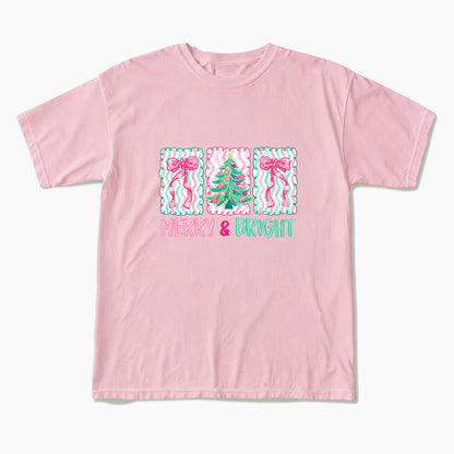 Merry Bright Floral Coquette Christmas T Shirts