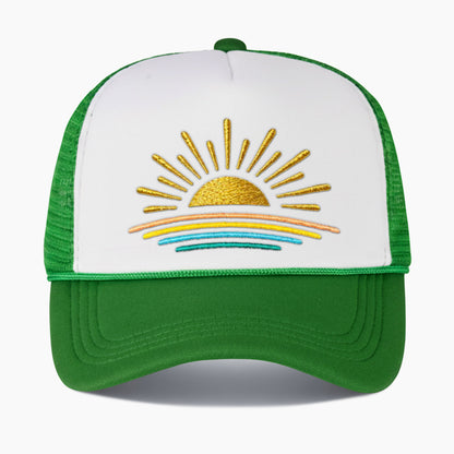 Embroidered Sunset Colorblock Trucker Hat