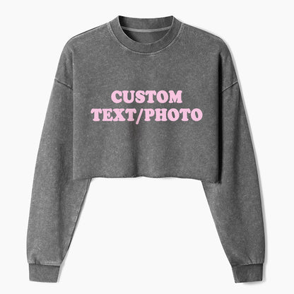 Custom Personalized Text Photo Crop Washed Sweatshirts Jellypine
